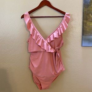 Kindred Bravely: Nursing & Maternity One Piece Wrap Swimsuit (PINK)